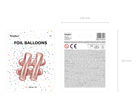 Balon foliowy Litera ''U'', 35cm, różowe złoto