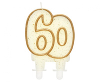 #SC2 Świeczka B&C cyferka "60", złoty kontur, 9 cm