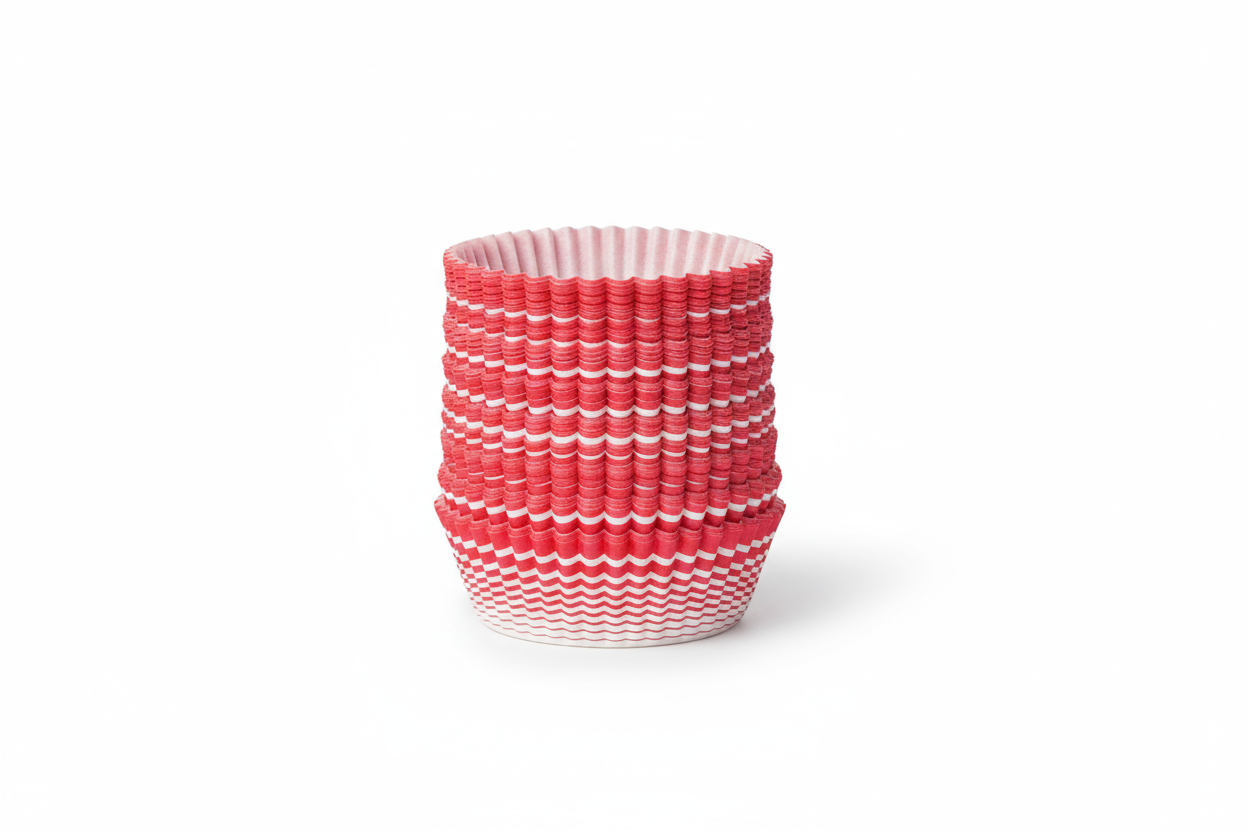 Papilotki do muffinek w czerwone prążki w standardowym rozmiarze 55x28 mm