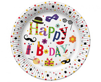 #ZTA Talerzyki papierowe Funny B-day, 18 cm,  8 szt.