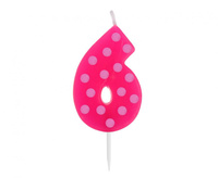 #SC15 Świeczka cyferka piker Grochy - 6, 6 cm KK