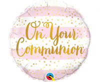 #BFK Balon foliowy 18" QL RND On Your Communion, różowe paski KK