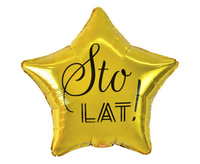 #BFK Balon foliowy Sto Lat, gwiazda złota, nadruk czarny, 19 cali AA