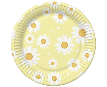 #ZTA_GD Talerzyki papierowe, żółte, stokrotki, 18 cm, 6 szt.
