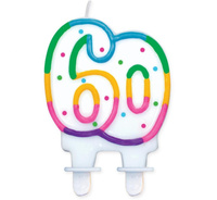 #SC9 Świeczka cyferka z kropeczkami "60", 8 cm KK