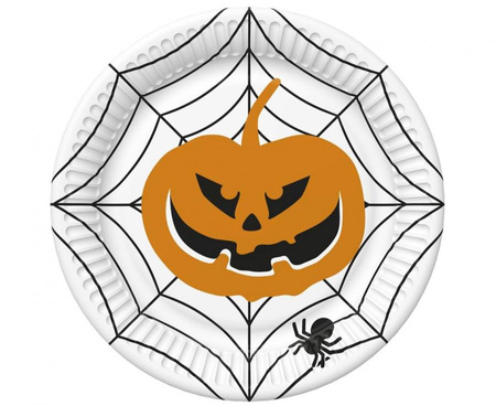 #ZTA Talerzyki papierowe Halloween  DAISY, Dynia, pajęczyna, 18 cm, 8 szt.