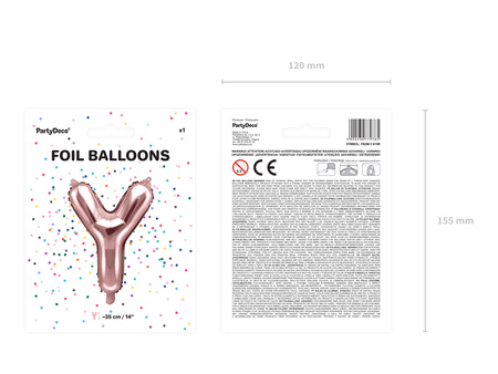 Balon foliowy Litera ''J'', 35cm, różowe złoto