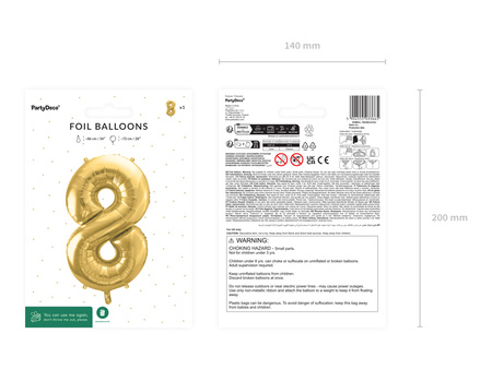 Balon foliowy Cyfra ''8'', 72cm, jasny złoty