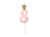 Świeczka urodzinowa Cyferka 8, jasny różowy, 9.5cm Party Deco