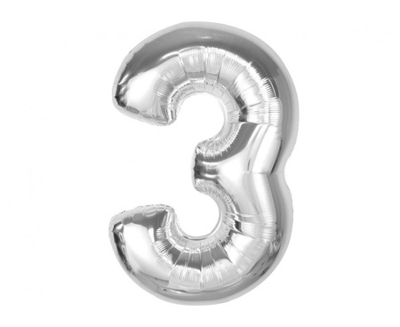 #BFC38 Balon foliowy Smart, cyfra 3, srebrna, 92 cm  KK