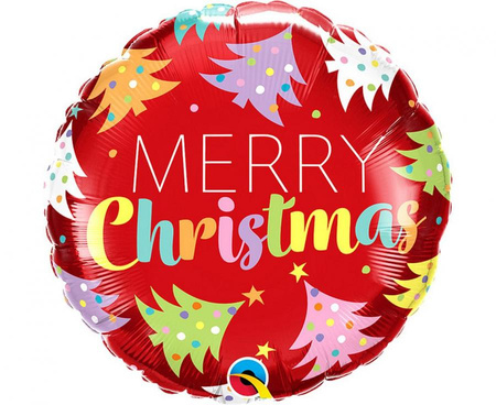 #BFK Balon foliowy 18" QL RND "Merry Christmas" (kolorowe choinki) KK