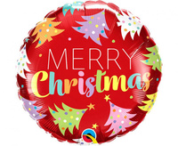 #BFK Balon foliowy 18" QL RND "Merry Christmas" (kolorowe choinki) KK