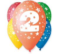 #BL Balon 12" z nadr. "2", pastel mix / 5 szt.