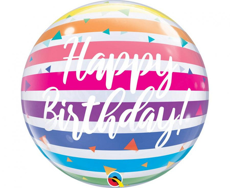#BFK Balon foliowy 22" QL Bubble Poj. Happy Birthday, tęczowe paski KK