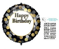#BFK Balon foliowy 18" "Happy Birthday" - złoto-srebrne grochy