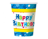 #ZKU_GD Kubeczki papierowe Happy Birthday niebieskie, 270ml/6 szt.