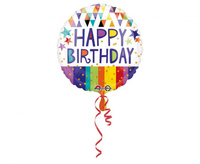 #BFK Balon foliowy 18" CIR Happy Birthday - Triangles, Stripes & Stars, zapakowany