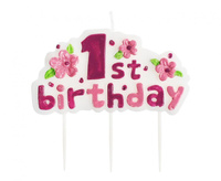 #SU Świeczka na pikerach "1st Birthday", różowa KK