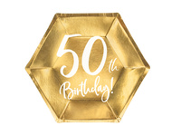 Talerzyki 50th Birthday, złoty, 20cm (1 op. / 6 szt.)