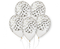 #BL Balony Premium Hel "Konfetti srebrne", transparentne, 13"/ 5 szt.