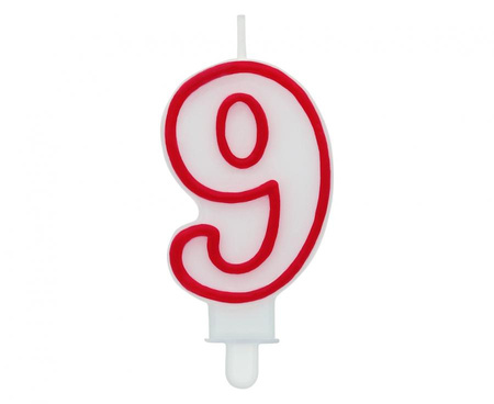 #SC1 Świeczka cyferka "9", czerwony kontur 7 cm