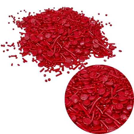 Dekoracja cukrowa na tort posypka PERŁOWA CZERWONA MIX 50g