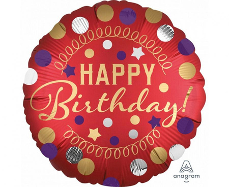 #BFK Balon foliowy SHP XL "Happy Birthday"  Red Satin Party, zapakowany