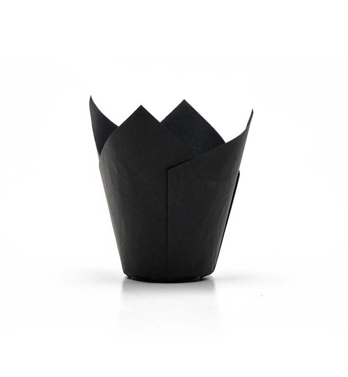 Czarne papilotki do muffinek tulipan 50x80 mm – widok z góry