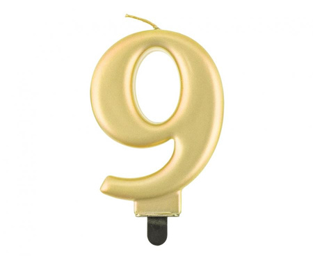#SC11 Świeczka B&C cyferka 9, metalik złota, 8,0 cm
