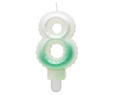 #SC20 Świeczka cyferka 8, ombre, perłowa biało-zielona, 7 cm KK