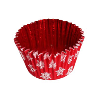 Świąteczne papilotki do muffinek 50x40 mm CZERWONE w białe śnieżynki 50 szt.