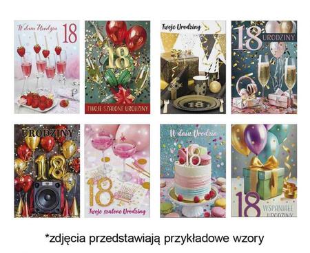 #ZK Laurka z brokatem B6B 117x167 Urodziny 18-stka zest. 761 Foto - Balony, Chłopak, Dziewczyna