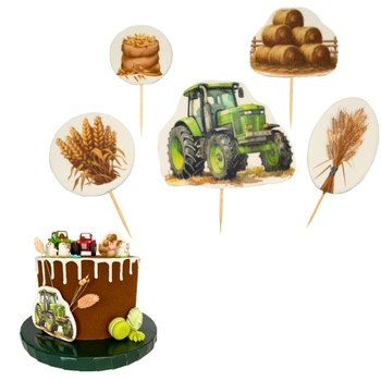 Zestaw figurek cukrowych na tort TRAKTOR W POLU KŁOSY