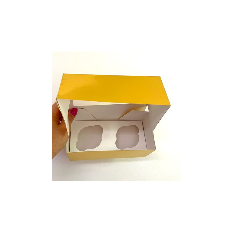 Złote pudełko na 2 muffinki z okienkiem - widok z góry