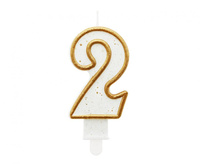#SC2 Świeczka B&C cyferka "2", złoty kontur, 9 cm