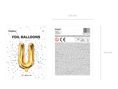 Balon foliowy Litera U 35cm, Złota