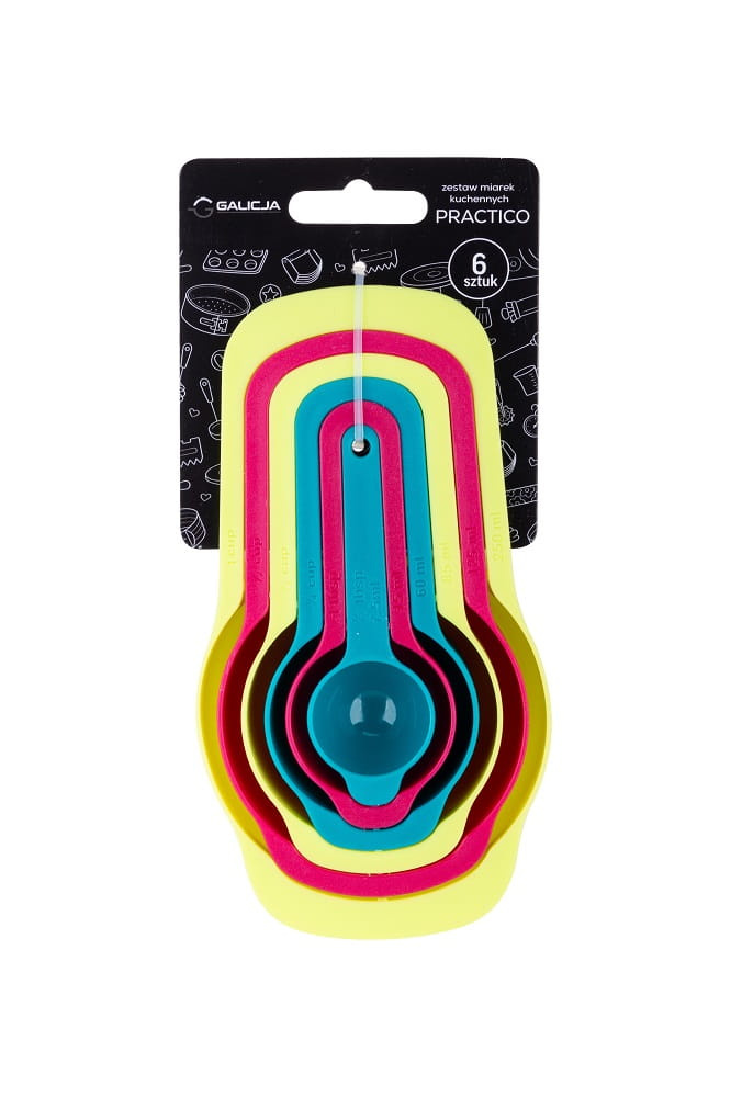 Zestaw 6 sztuk kolorowych miarek kuchennych Galicja PRACTICO 7,5-250 ml widok z góry