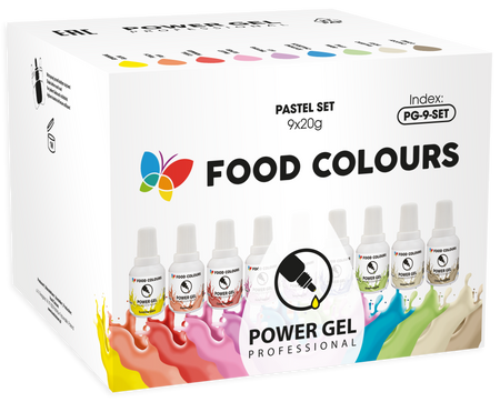 Zestaw 9 szt. barwniki do kremów biszkoptu PASTELOWE PowerGel Food Colours