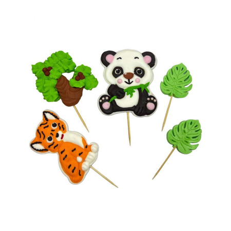 Zestaw figurek cukrowych na tort PANDA I TYGRYS ZWIERZĘTA dekoracje 2D Slado