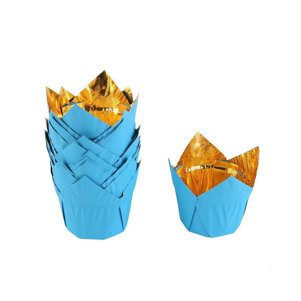 Papilotki do muffinek tulipan niebiesko-złote 50x70 mm 50 sztuk – widok produktu