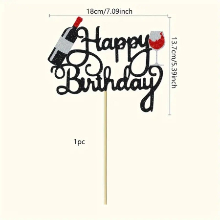 Topper na tort HAPPY BIRTHDAY KIELISZEK WINA WINO
