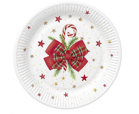 #ZTA Talerzyki papierowe Checked Bow with Candy Cane, 22 cm,  8 szt.