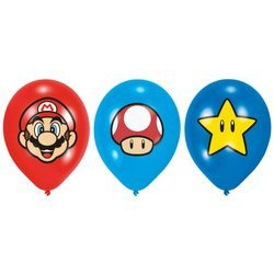 Balony lateksowe Super Mario Bros 28cm, 6 szt.