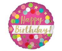 #BFK Balon foliowy 18" Birthday pink confetti
