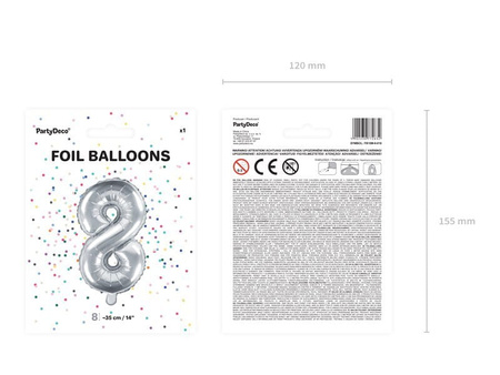 Balon foliowy Cyfra ''8'', 35cm, srebrny