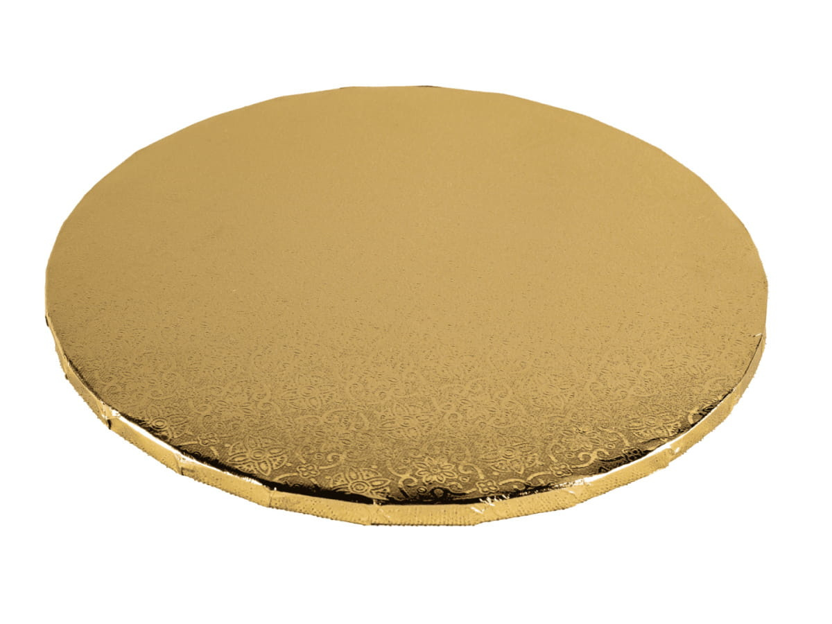 Złoty podkład pod tort z płyty MDF o średnicy 25 cm i grubości 10 mm