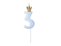 Świeczka urodzinowa Cyferka 3, jasny niebieski, 9.5 cm Party Deco