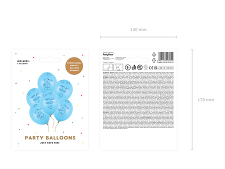 Balony 30cm, Słonik, Pastel Baby Blue Mix (1 op. / 6 szt.)