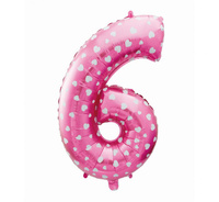 #BFC48 Balon foliowy "Cyfra 6", różowa w serca, 61 cm KK