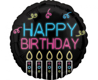 #BFK Balon foliowy Neon Birthday, okrągły, 43 cm, zapakowany